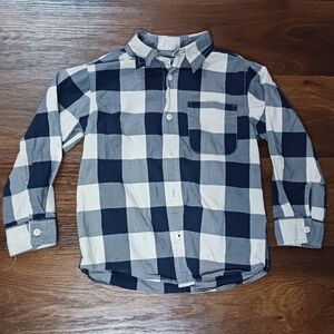 Vintage OshKosh B'Gosh Plaid Long Sleeve Button-Up Shirt Navy Blue & White 5T
